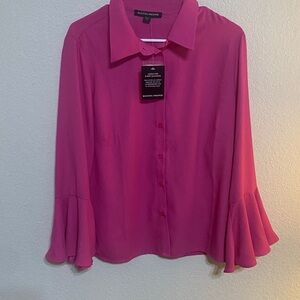 Boston Proper Fuchsia Blouse with Flared Sleeves